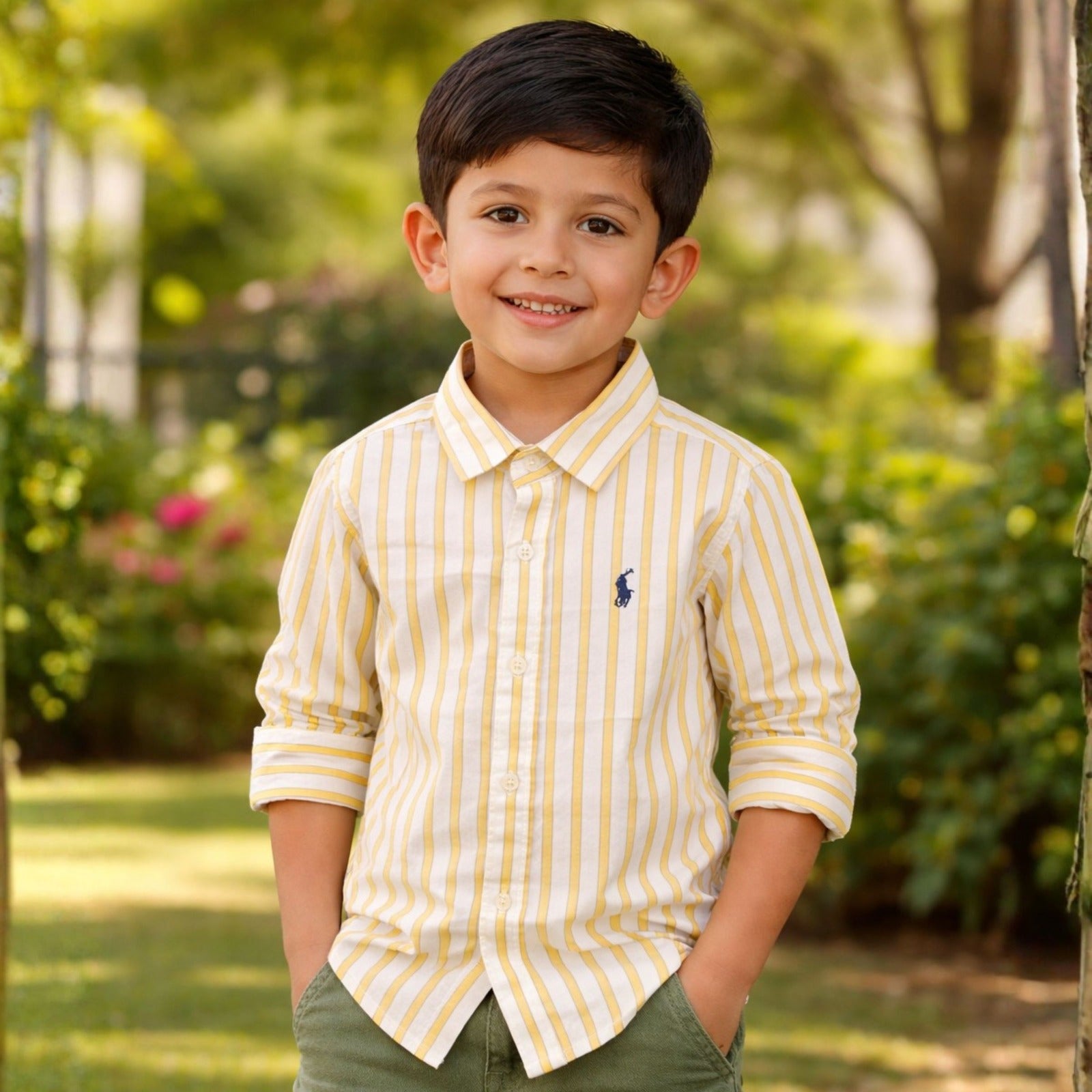 99 BALLON Kids Mustard Striped Shirt – Stylish Casual & Party Wear