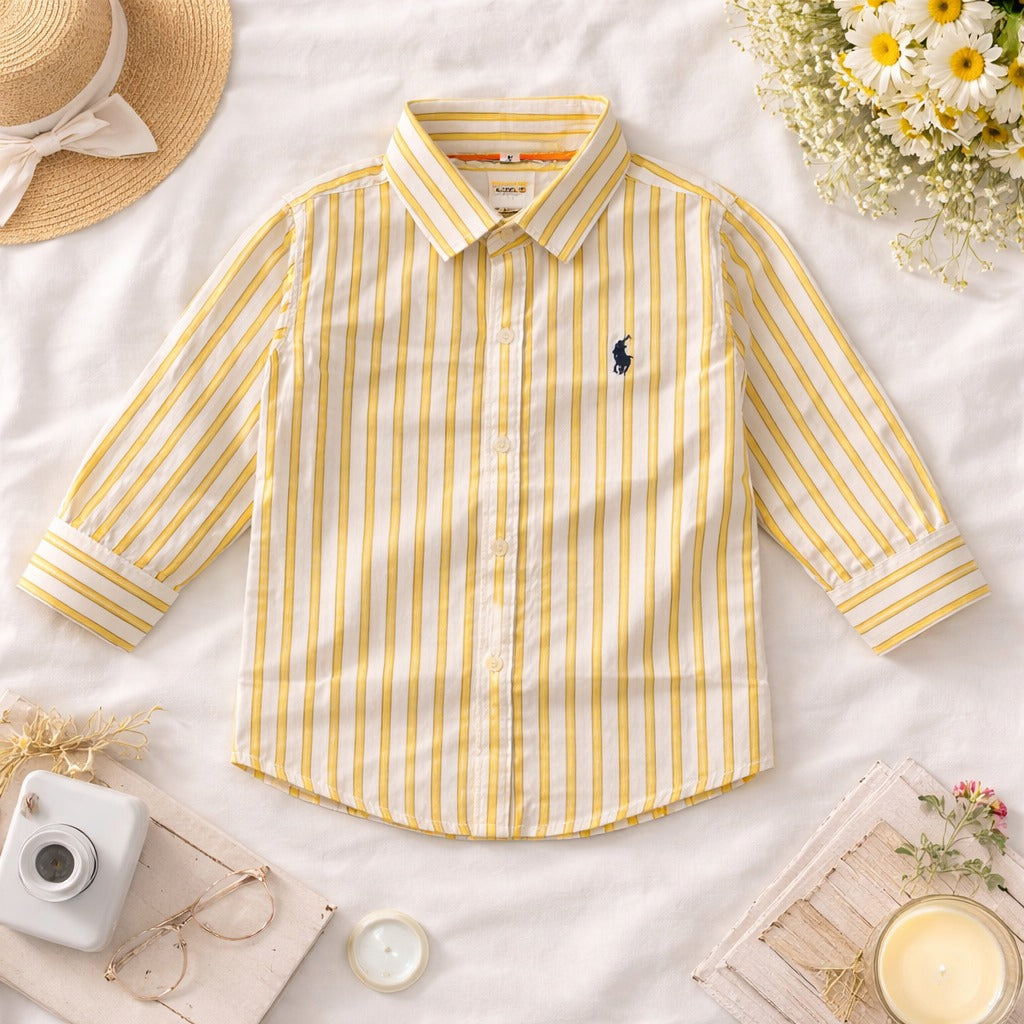 99 BALLON Kids Mustard Striped Shirt – Stylish Casual & Party Wear