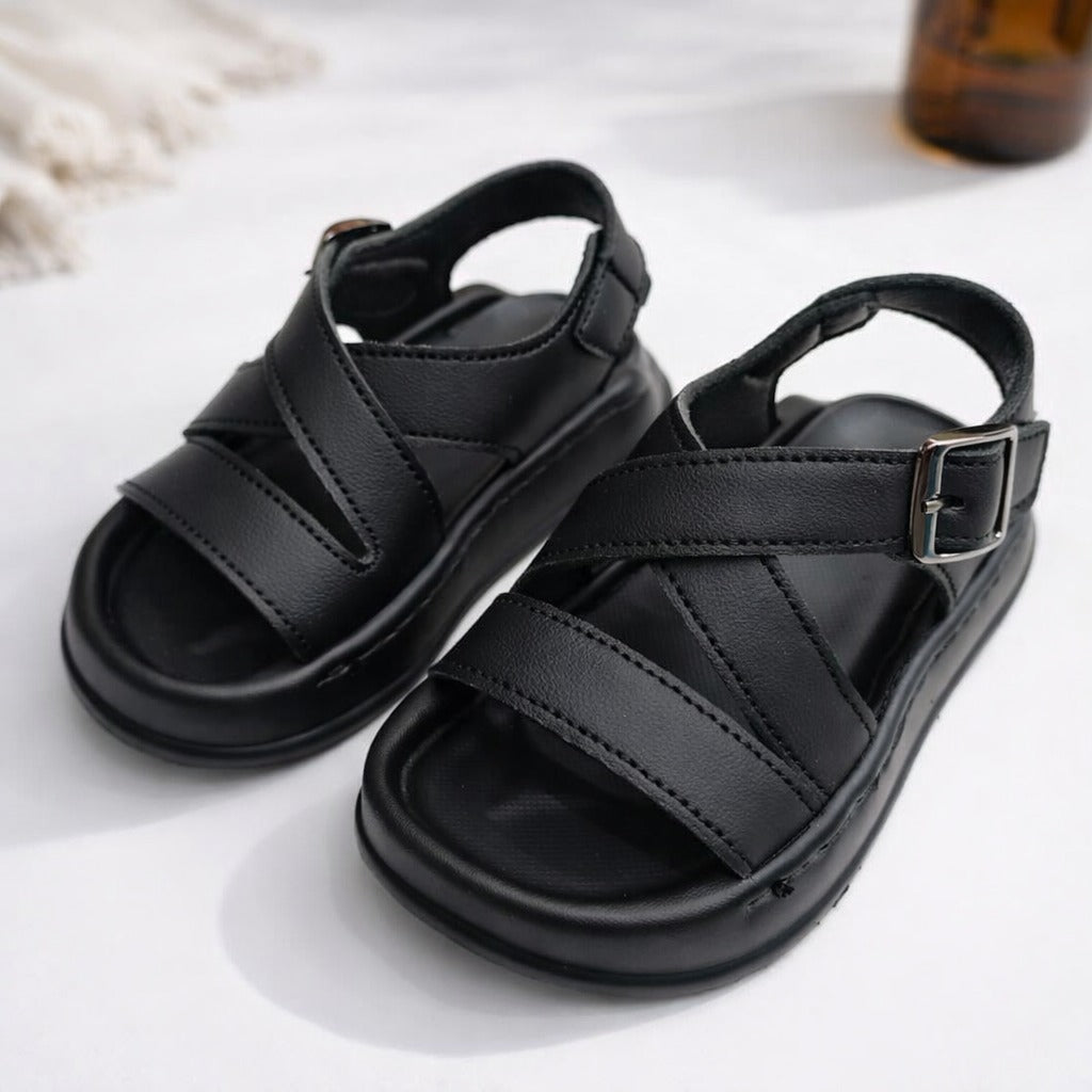 Smile Baby Boys Black Casual Sandals – Soft Comfortable Buckle Strap Sandals for Kids (12 Months to 4 Years)