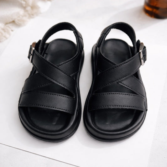 Smile Baby Boys Black Casual Sandals – Soft Comfortable Buckle Strap Sandals for Kids (12 Months to 4 Years)