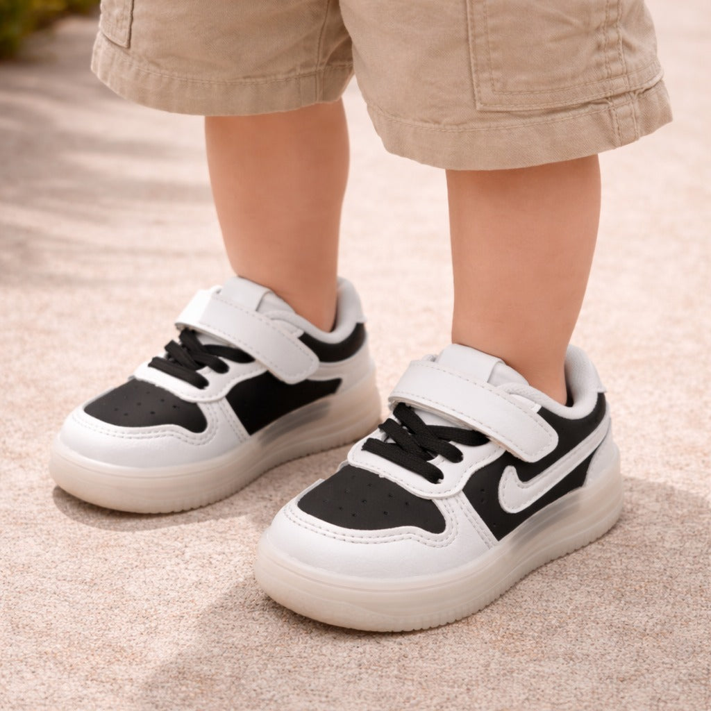 Smile Baby Boys LED Light Sneakers – Black & White Casual Shoes with Velcro Strap (12 Months – 4 Years)