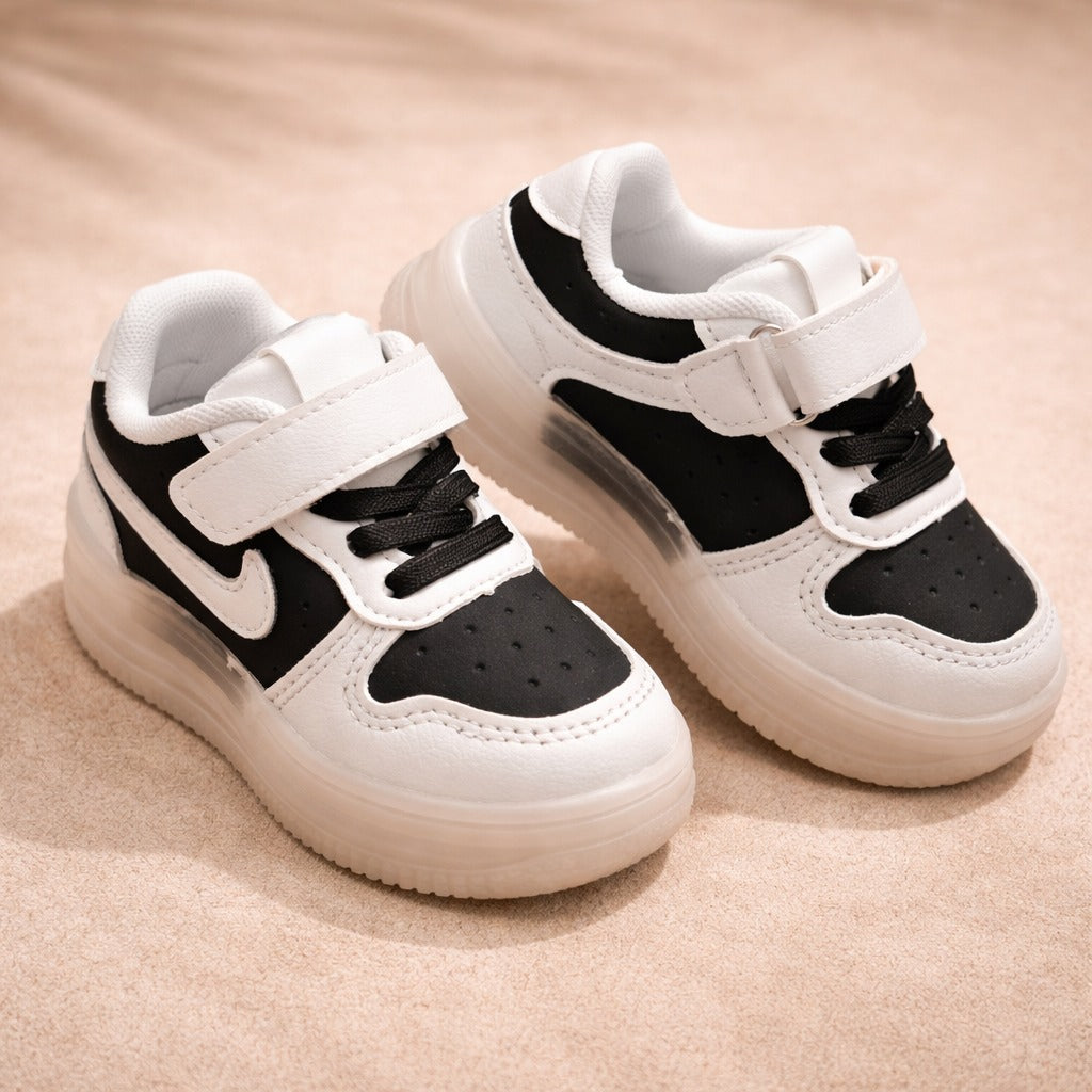 Smile Baby Boys LED Light Sneakers – Black & White Casual Shoes with Velcro Strap (12 Months – 4 Years)