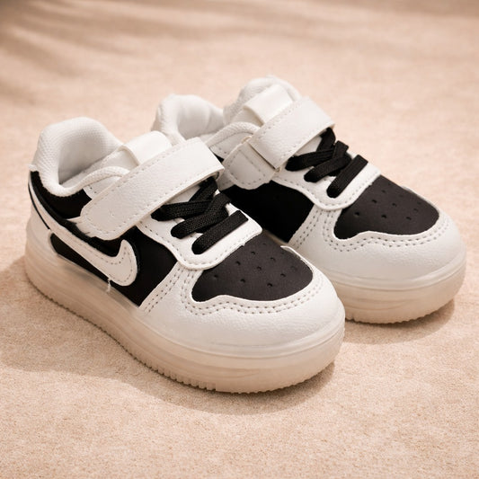 Smile Baby Boys LED Light Sneakers – Black & White Casual Shoes with Velcro Strap (12 Months – 4 Years)
