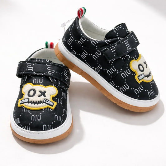 Smile Baby Chu Chu Sandals for Boys (0–18 Months) – Cute Cartoon Design Soft Baby Shoes (White & Black)