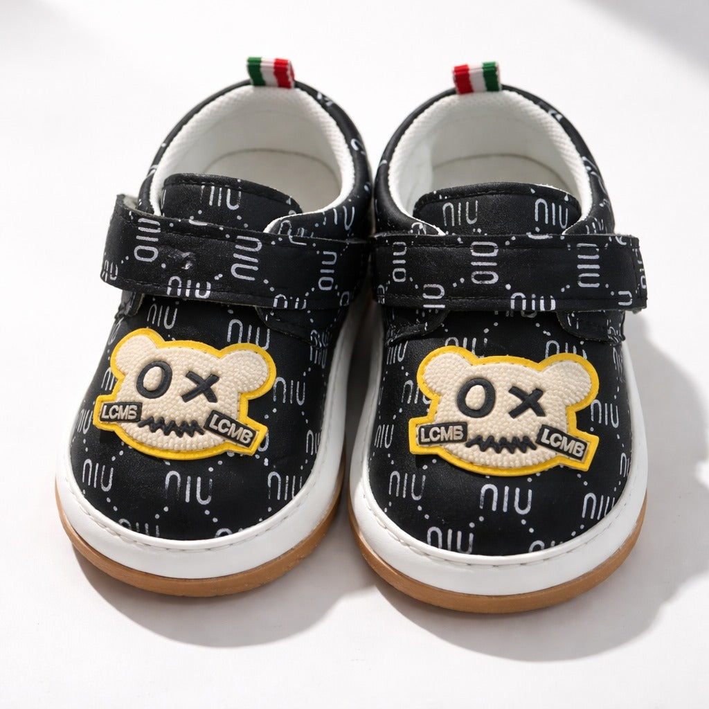 Smile Baby Chu Chu Sandals for Boys (0–18 Months) – Cute Cartoon Design Soft Baby Shoes (White & Black)
