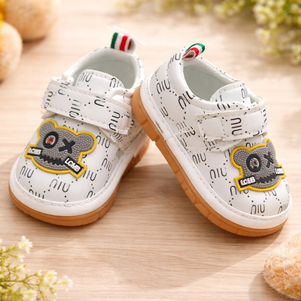 Smile Baby Chu Chu Sandals for Boys (0–18 Months) – Cute Cartoon Design Soft Baby Shoes (White & Black)
