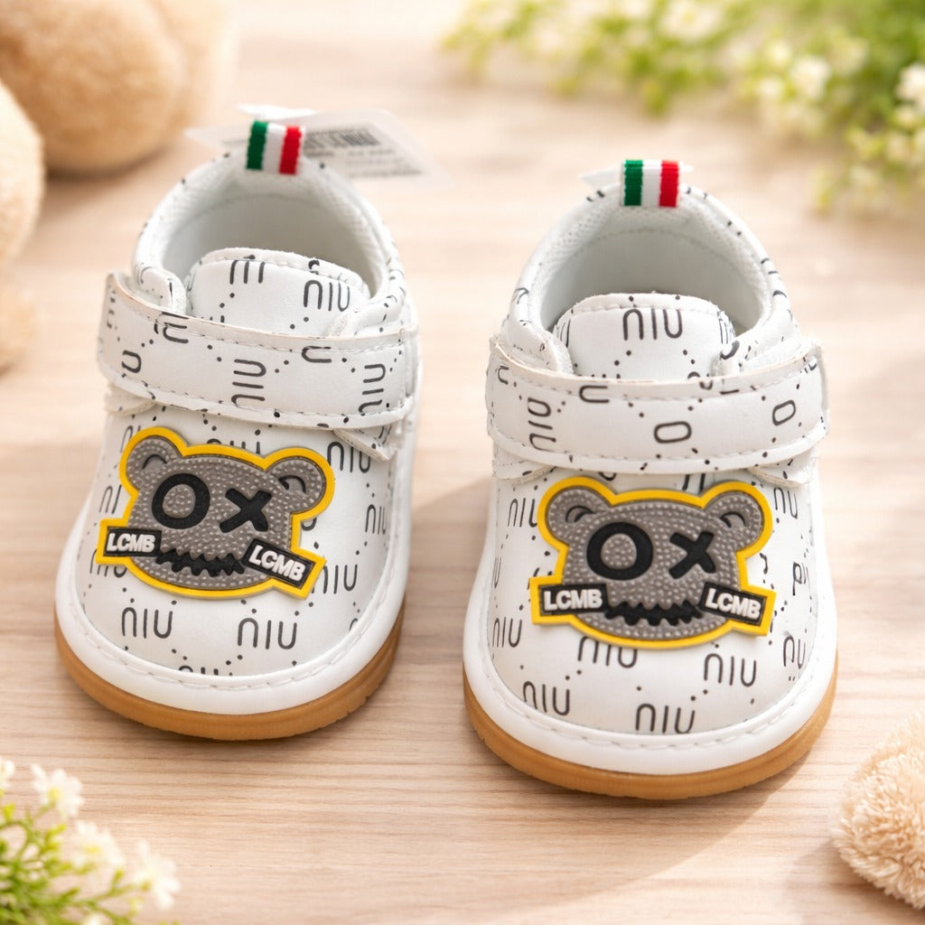 Smile Baby Chu Chu Sandals for Boys (0–18 Months) – Cute Cartoon Design Soft Baby Shoes (White & Black)