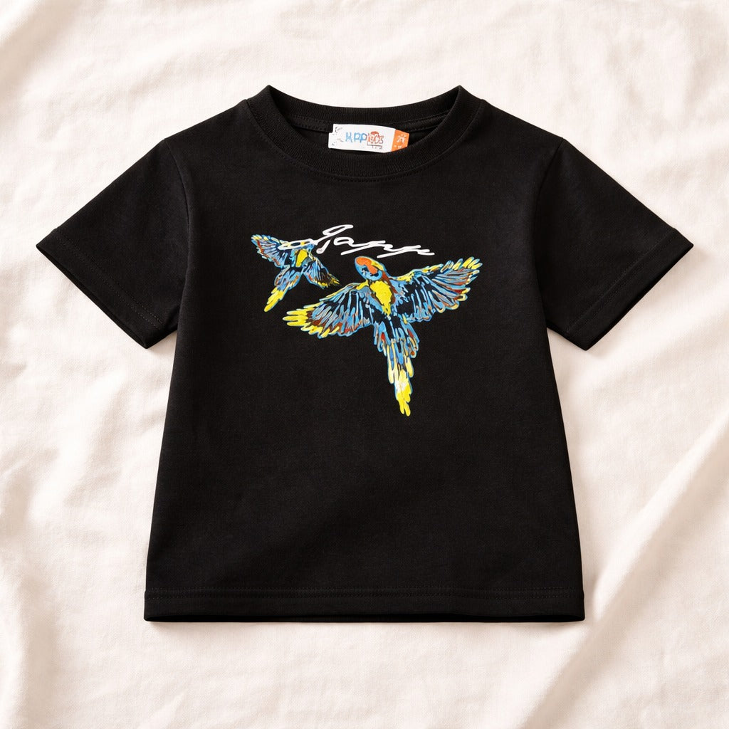 Smile Baby Boys Printed Cotton T-Shirt – Parrot Graphic Design (Brown & Black) | 4-12 Years