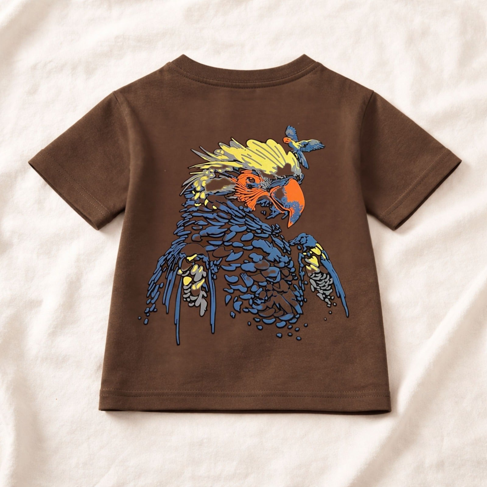 Smile Baby Boys Printed Cotton T-Shirt – Parrot Graphic Design (Brown & Black) | 4-12 Years