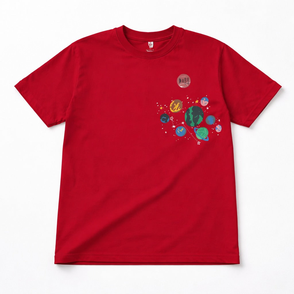 SMILE BABY Kids Red Space Print Cotton T-Shirt (4-12 Years)