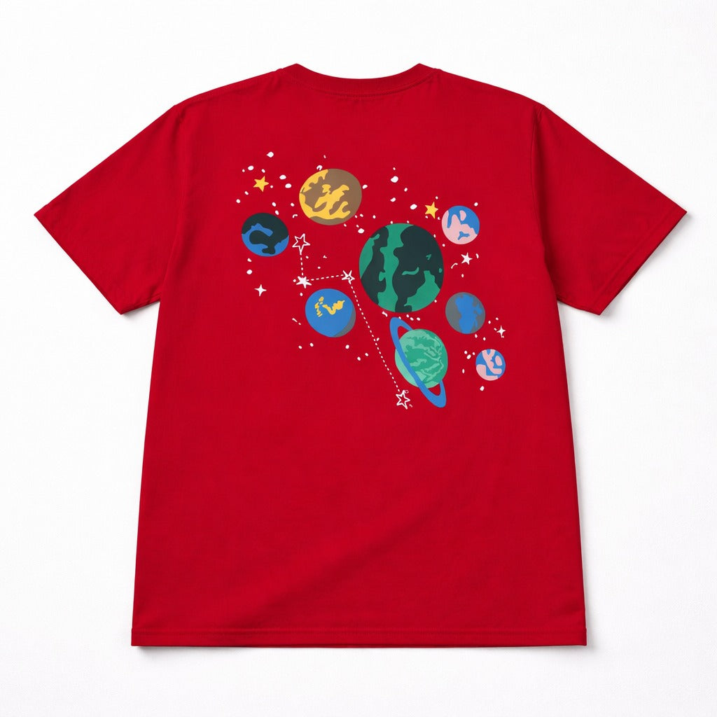 SMILE BABY Kids Red Space Print Cotton T-Shirt (4-12 Years)