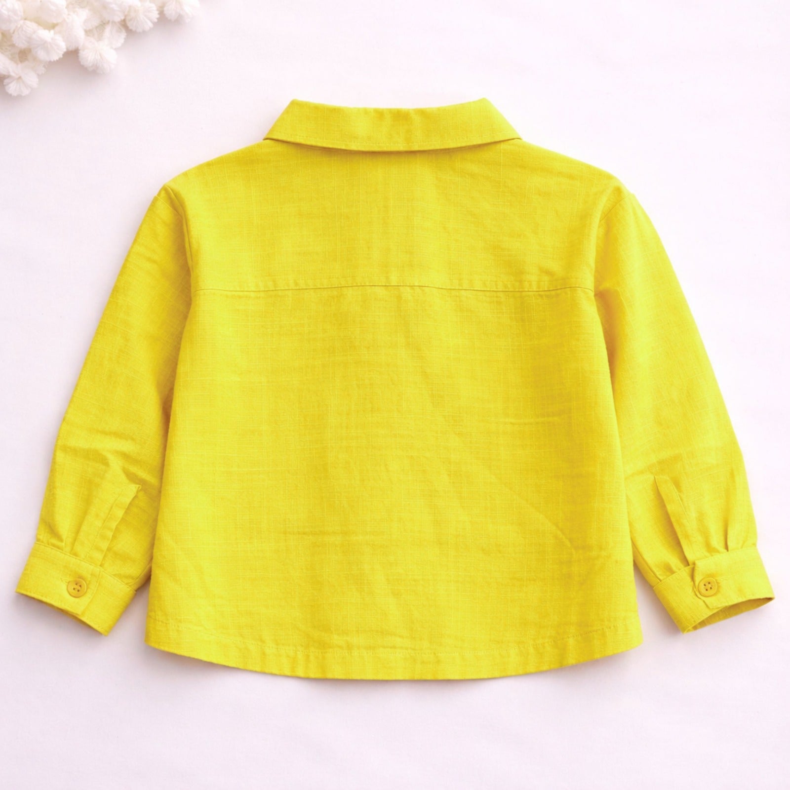 Smile Baby Girls Linen Shirt with Crochet Pocket Patch | Stylish Kids Casual Shirt (4–12Y)