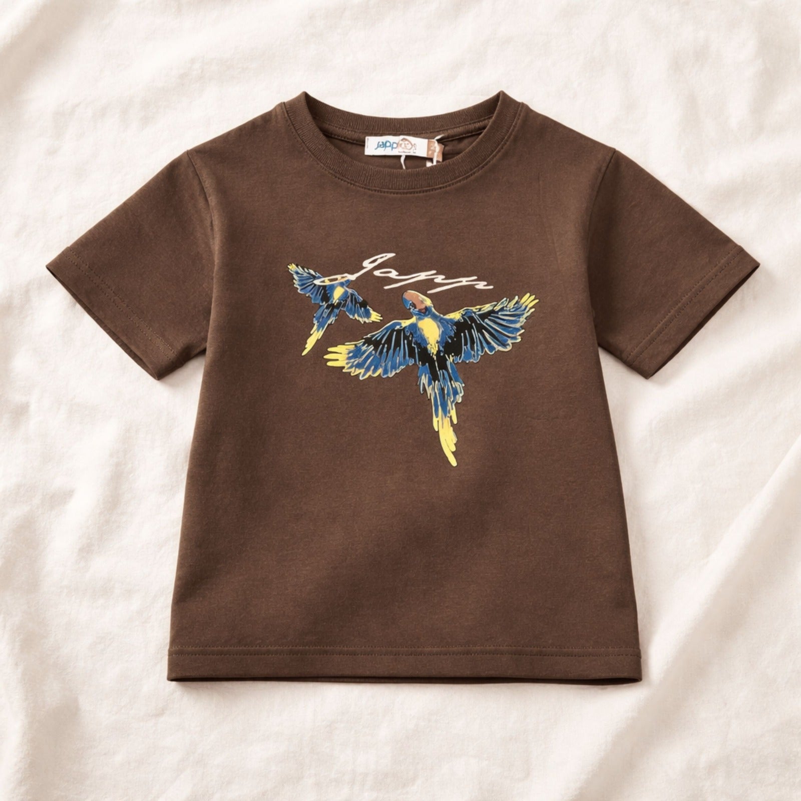 Smile Baby Boys Printed Cotton T-Shirt – Parrot Graphic Design (Brown & Black) | 4-12 Years