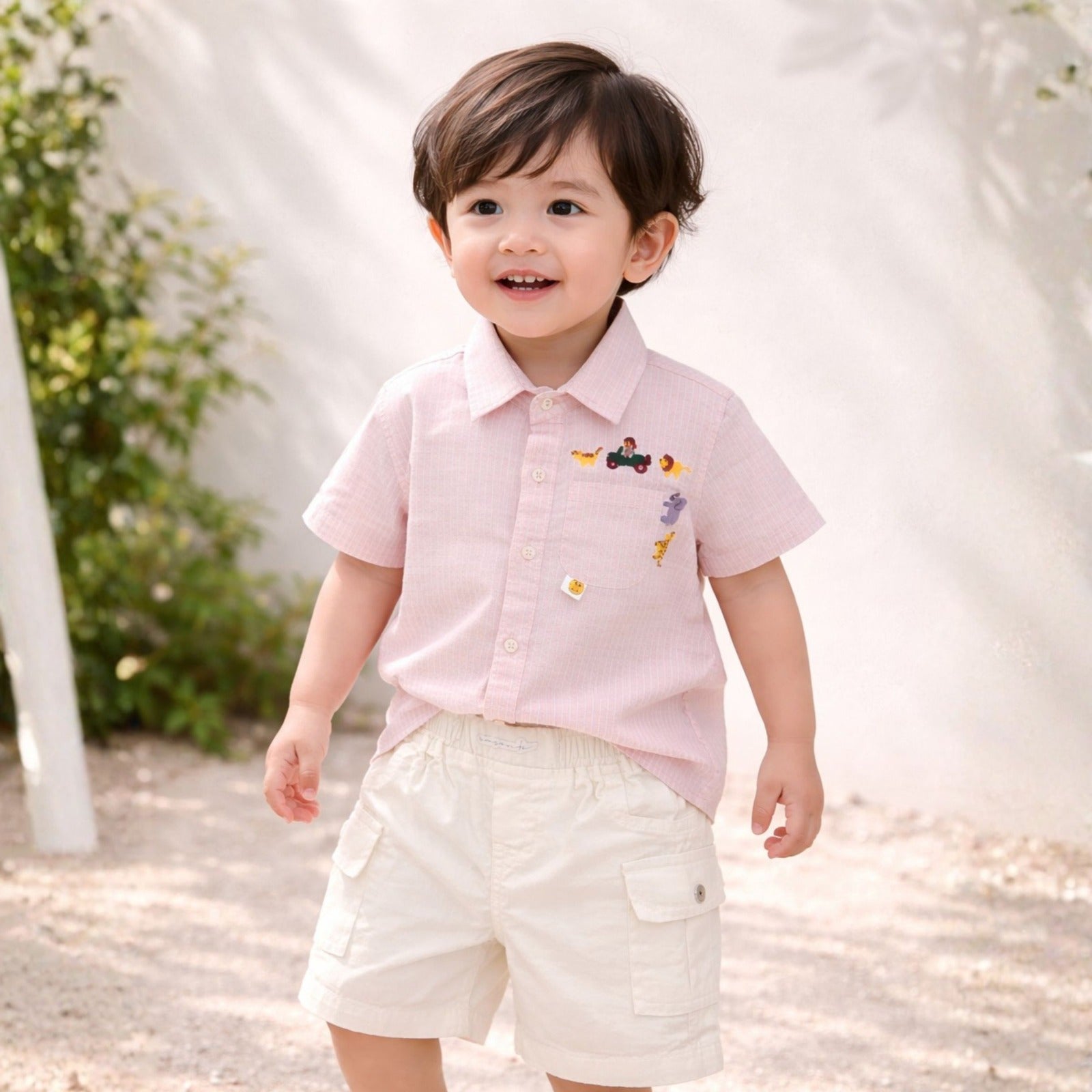 KIDZELLO Baby Boys Summer Shirt & Shorts Set (0–12 Months) – Soft Cotton Outfit in Orange & Pink