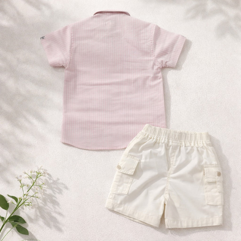 KIDZELLO Baby Boys Summer Shirt & Shorts Set (0–12 Months) – Soft Cotton Outfit in Orange & Pink