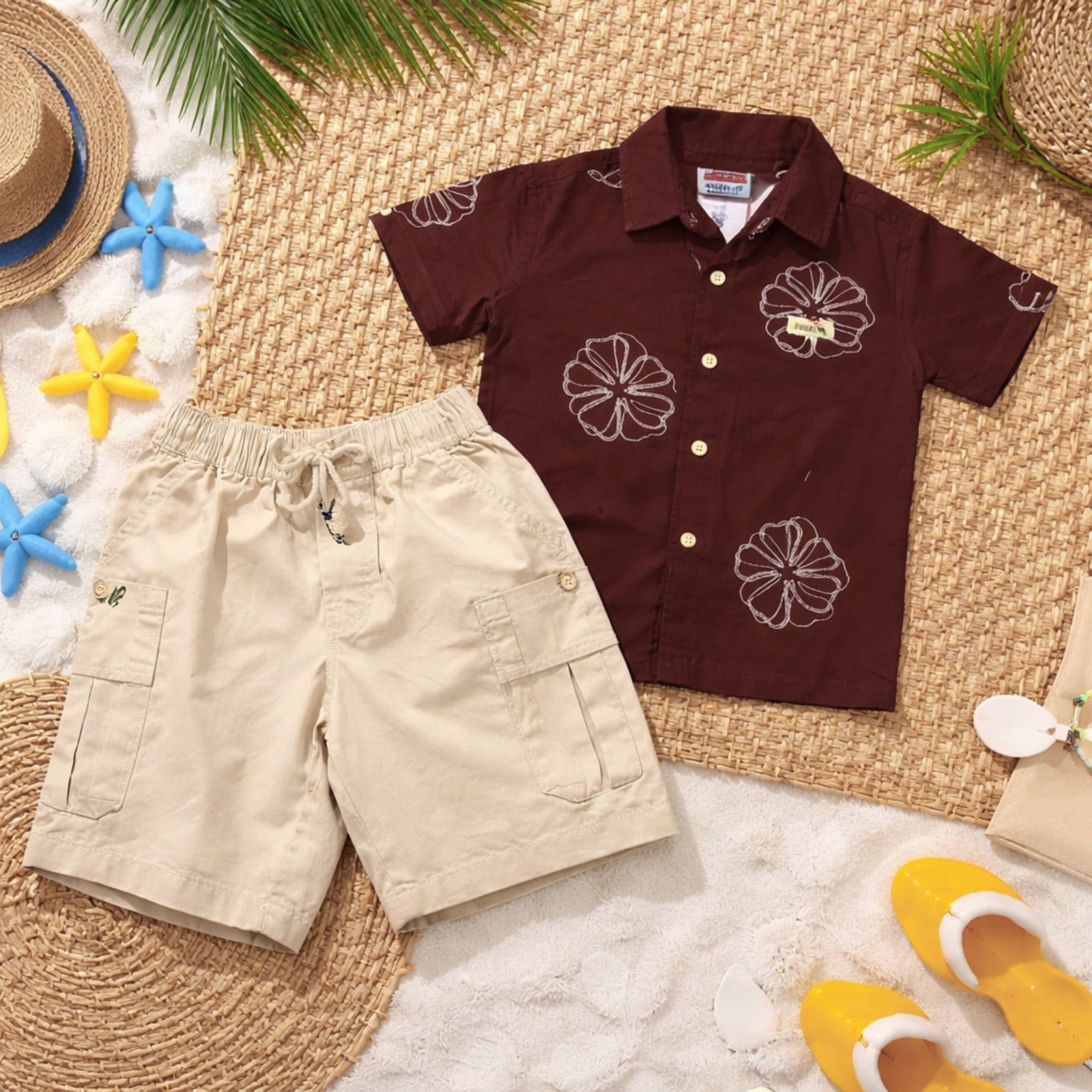 KIDZELLO Baby Boys Beach Style Co-ord Set – Printed Shirt & Shorts (6 Months–3 Years)
