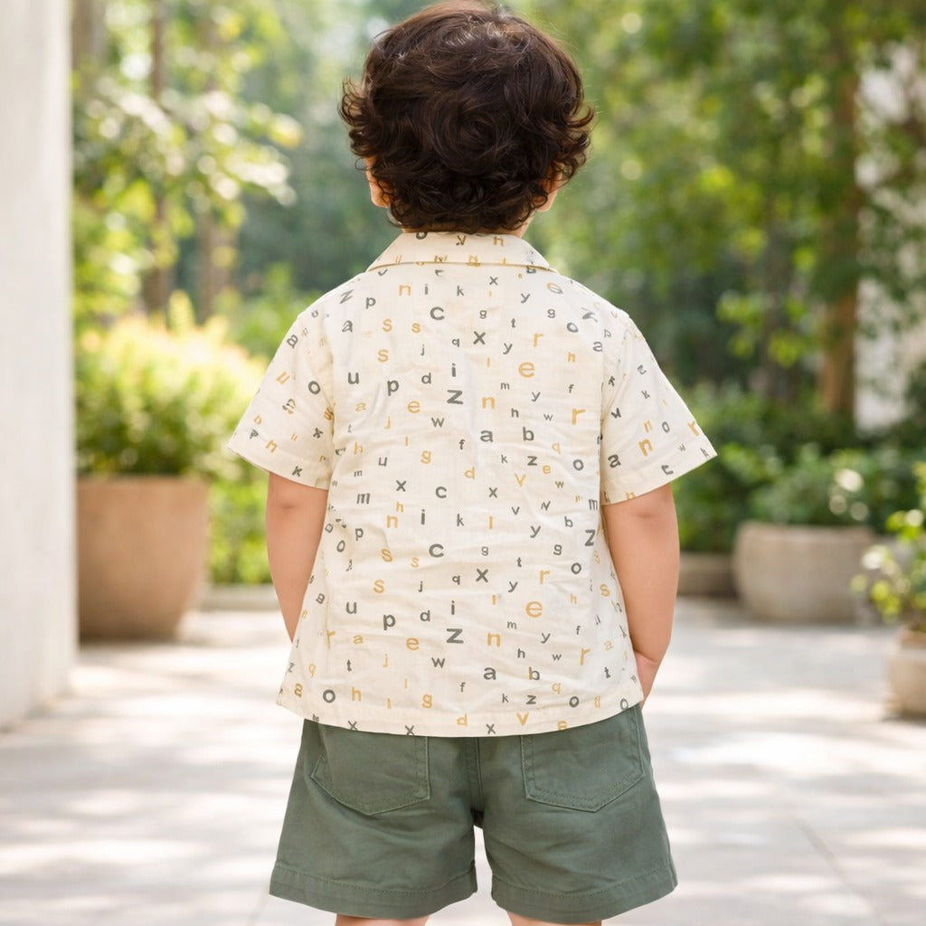 KIDZELLO Baby Boy Printed Shirt & Soft Green Shorts Set – Stylish Summer Outfit (6 Months to 3 Years)