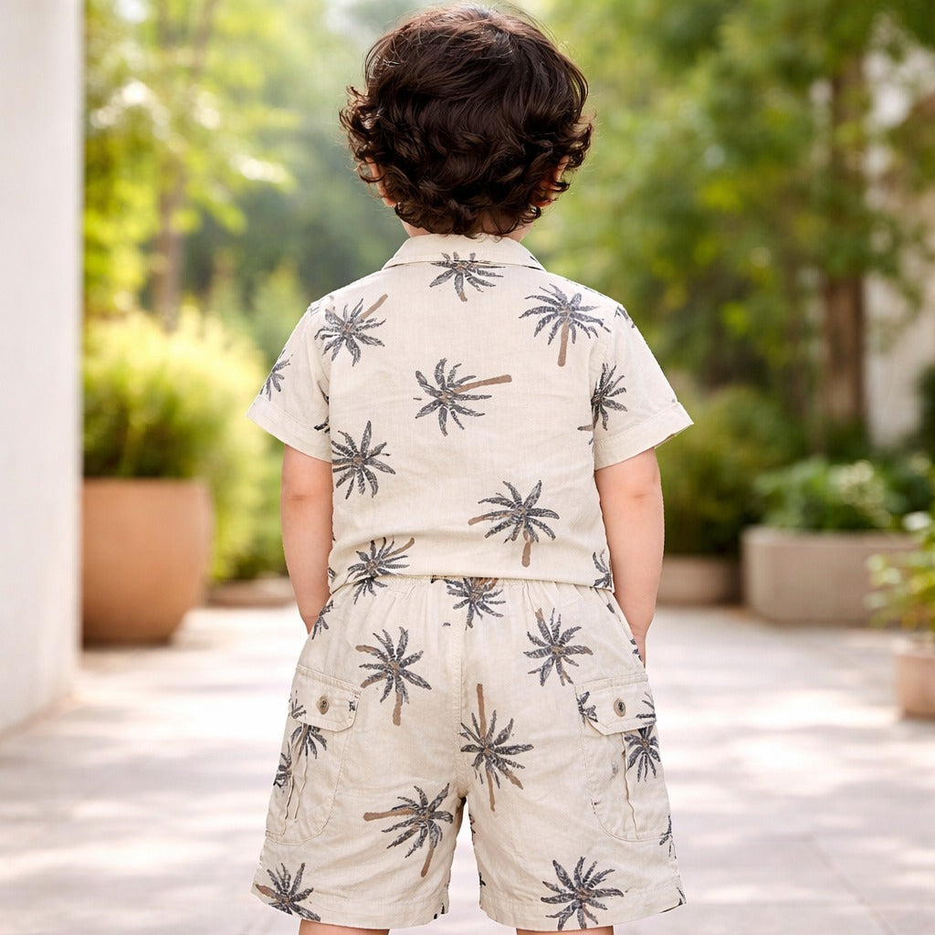 KIDZELLO Baby Boys Summer Co-ord Set – Palm Print Shirt & Shorts (6 Months–3 Years)