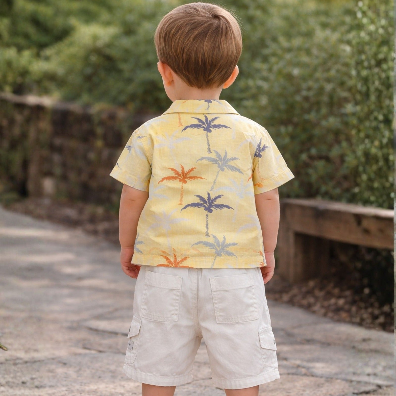 KIDZELLO Baby Boy Lemon Palm Print Shirt, T-Shirt & Cargo Shorts Set – Summer Outfit (6 Months to 3 Years)