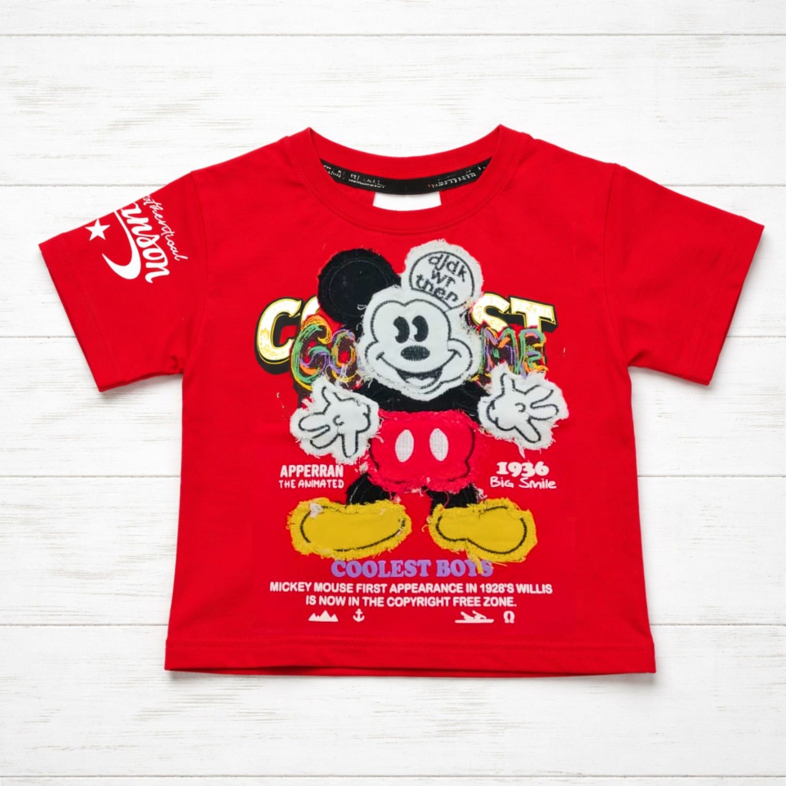 COOLEST Kids Cartoon Print Cotton T-Shirt (9M–3Y) – Red & Neon Green