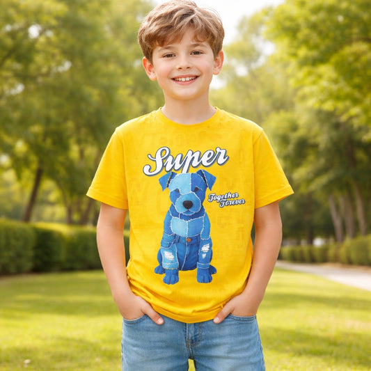 Red Sound Boys Yellow Graphic Cotton T-Shirt – “Super Dog” Print (5Y–12Y)