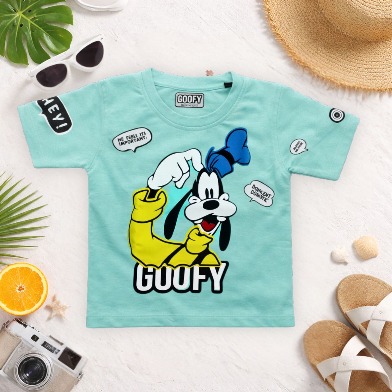 SKETCH Kids Goofy Cartoon Print Cotton T-Shirt (18M–12Y) – Lemon & Firozi