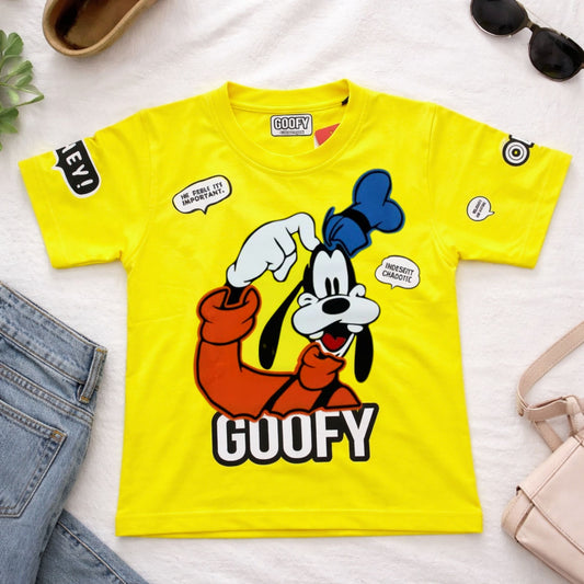 SKETCH Kids Goofy Cartoon Print Cotton T-Shirt (18M–12Y) – Lemon & Firozi