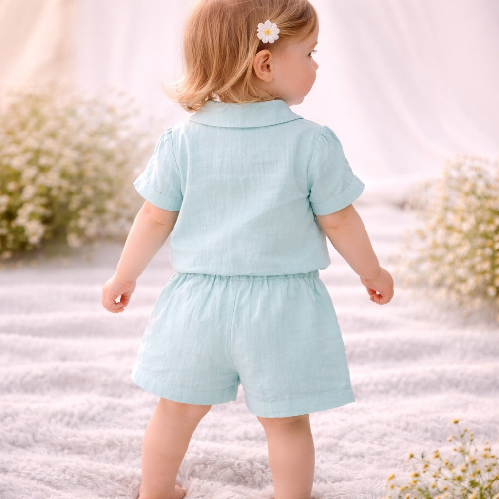 TOFFY HOUSE Baby Girls F.Green Cotton Co-ord Top & Shorts Set (9M–3Y)