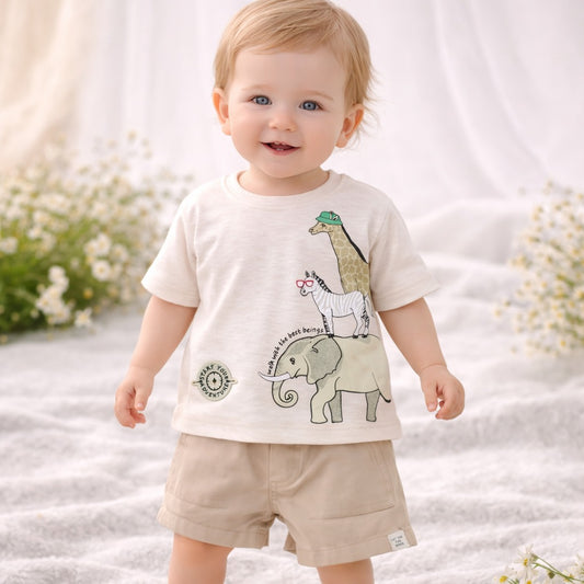 TOFFY HOUSE Baby Boys Fawn Cotton T-Shirt & Shorts Set (9M–3Y)
