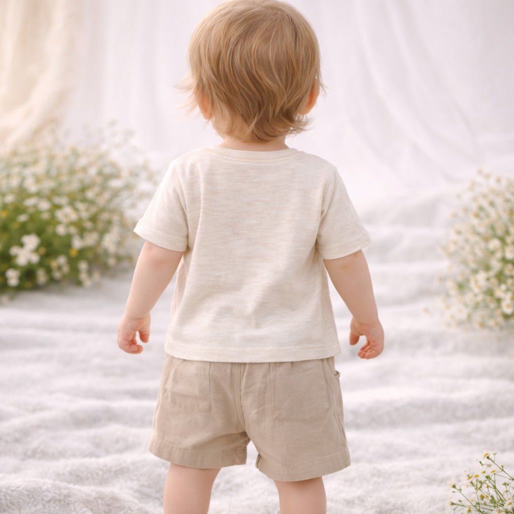 TOFFY HOUSE Baby Boys Fawn Cotton T-Shirt & Shorts Set (9M–3Y)