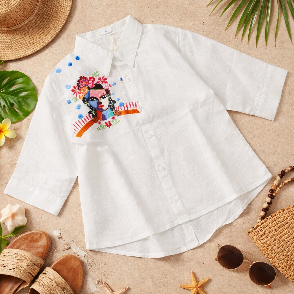 ROXY Girls White Embroidered Cotton Shirt Top (4Y–12Y)