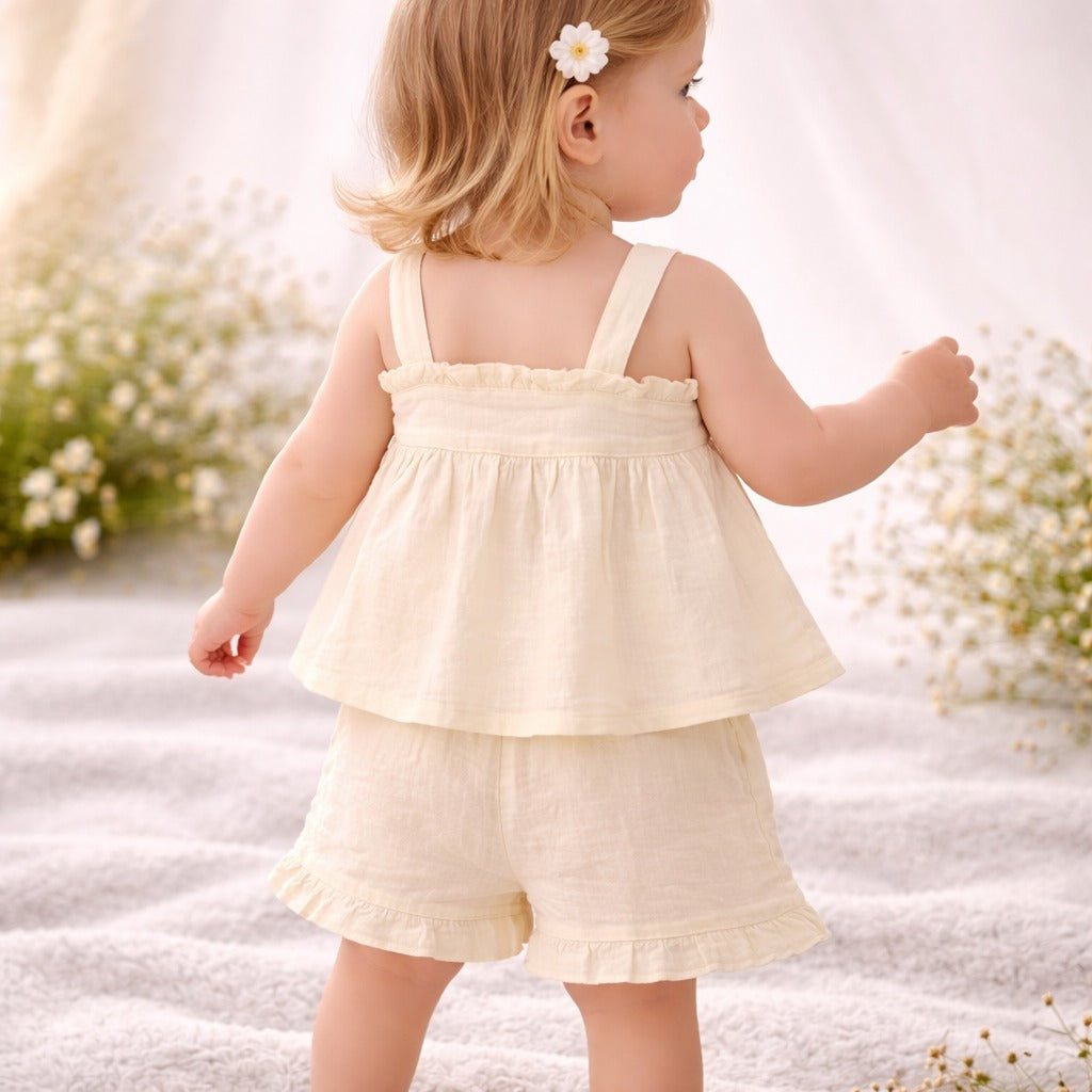 TOFFY HOUSE Baby Girls Yellow Cotton Top & Shorts Set (NB–9M)