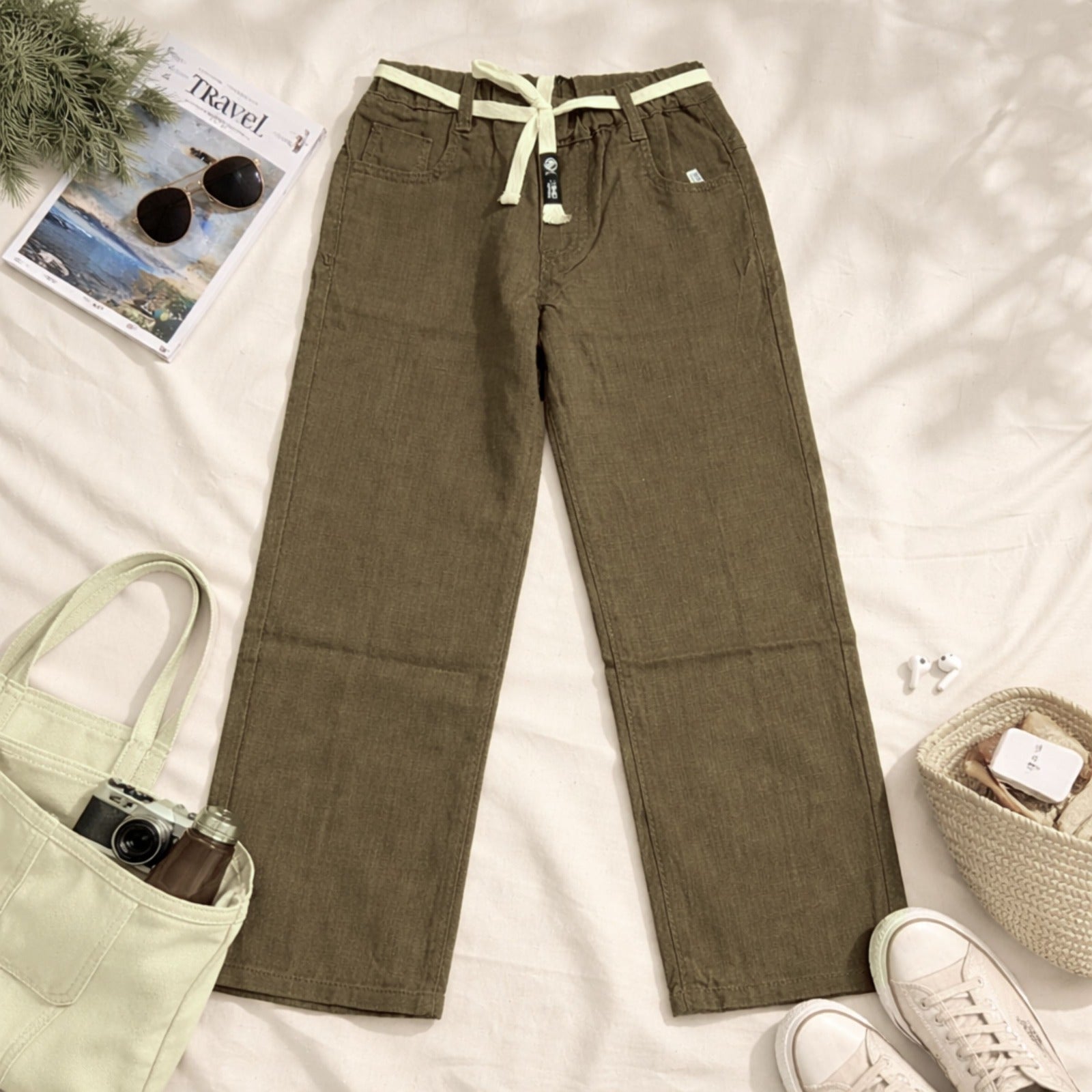 COOLEST Kids Cotton Casual Pants with Belt | Soft & Comfortable Daily Wear | 12M–5Y (Green, Cream, Khakhi, Fawn, Brown)