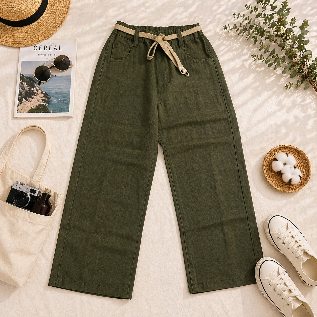 COOLEST Kids Cotton Casual Pants with Belt | Soft & Comfortable Daily Wear | 12M–5Y (Green, Cream, Khakhi, Fawn, Brown)