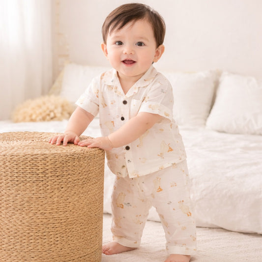 NUM NUM Baby White Cotton Printed BOYS NIGHT WEAR (9M–2Y)