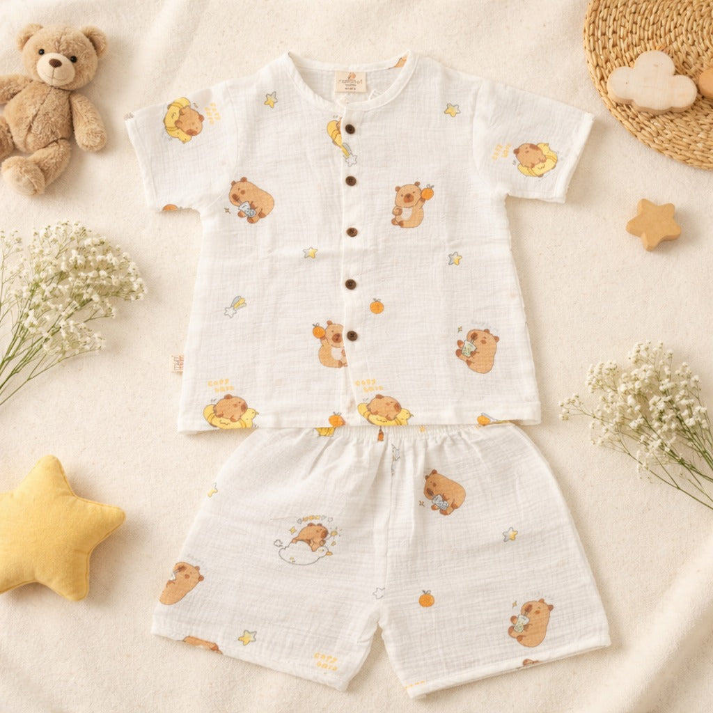 NUM NUM Baby Boys Cotton Co-ord Set | Soft Printed Shirt & Shorts Set (9M–2Y)
