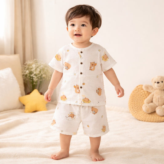 NUM NUM Baby Boys Cotton Co-ord Set | Soft Printed Shirt & Shorts Set (9M–2Y)