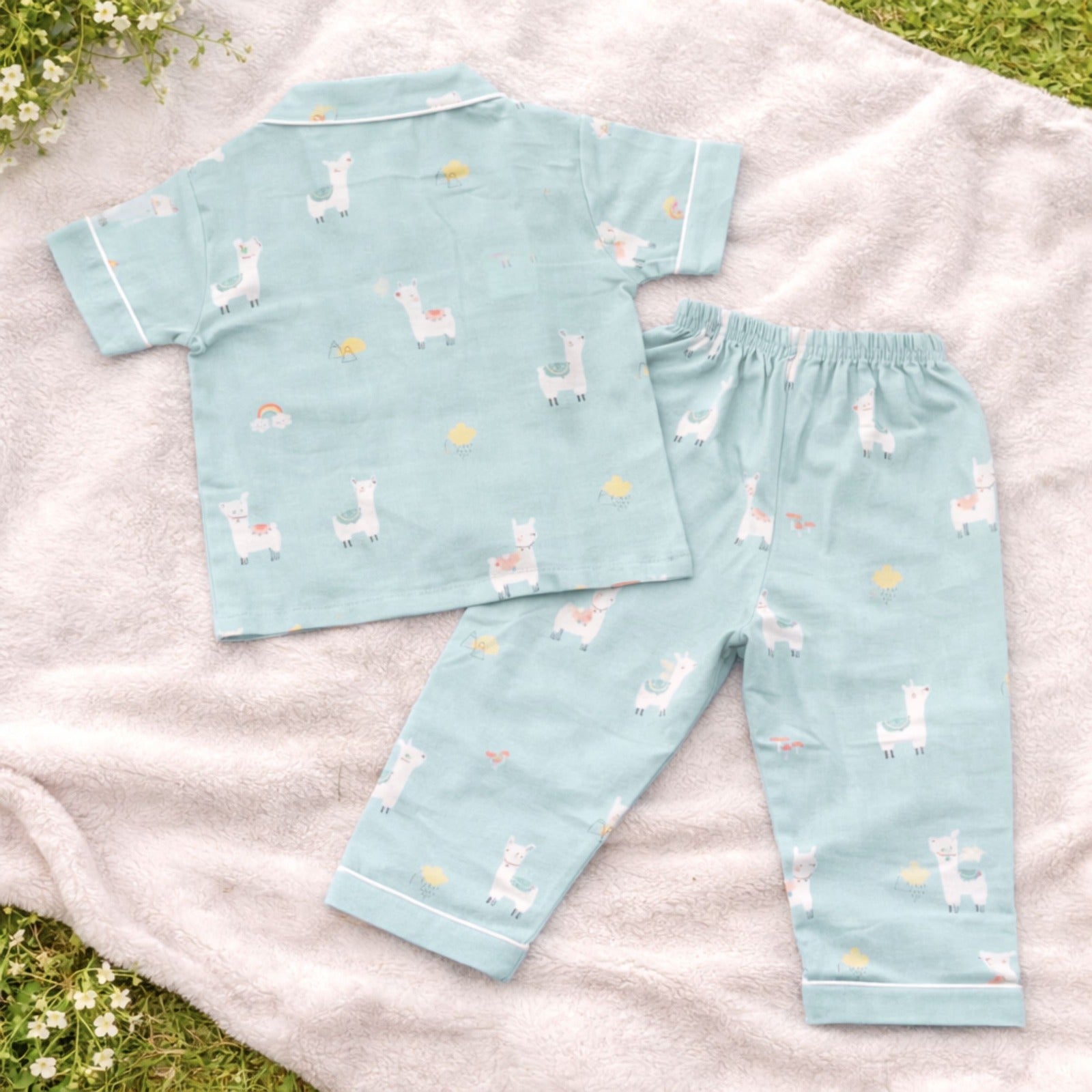 NUM NUM Baby Boys Cotton Night Suit Set – Cute Animal Print Shirt & Pant Set (9M–3Y) Blue