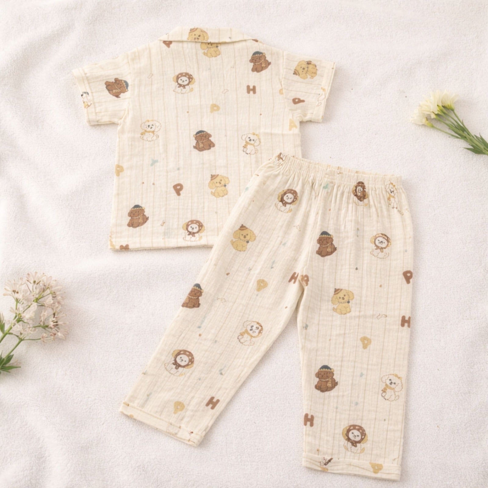 NUM NUM Baby Boys Cotton Night Suit Set – Cute Cartoon Print Shirt & Pant Set (9M–3Y) Yellow