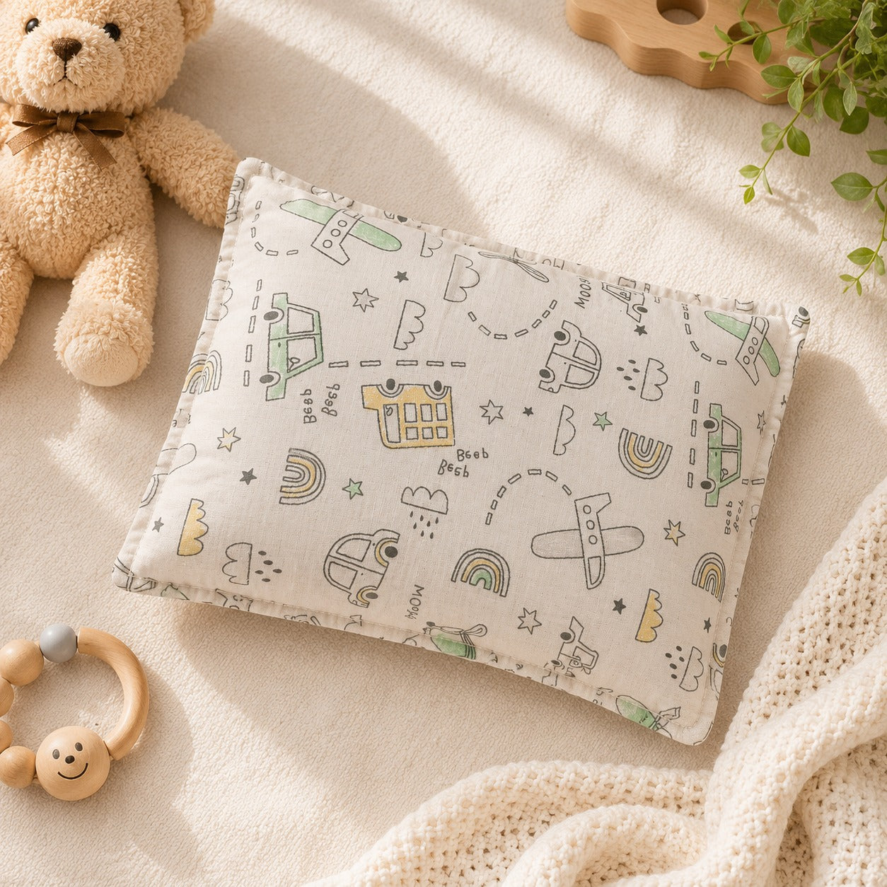 Smile Baby Natural Mustard Seed Baby Pillow with Transport & Rainbow Print – Soft Cotton Head Support Pillow for Newborns & Infants, Breathable & Washable