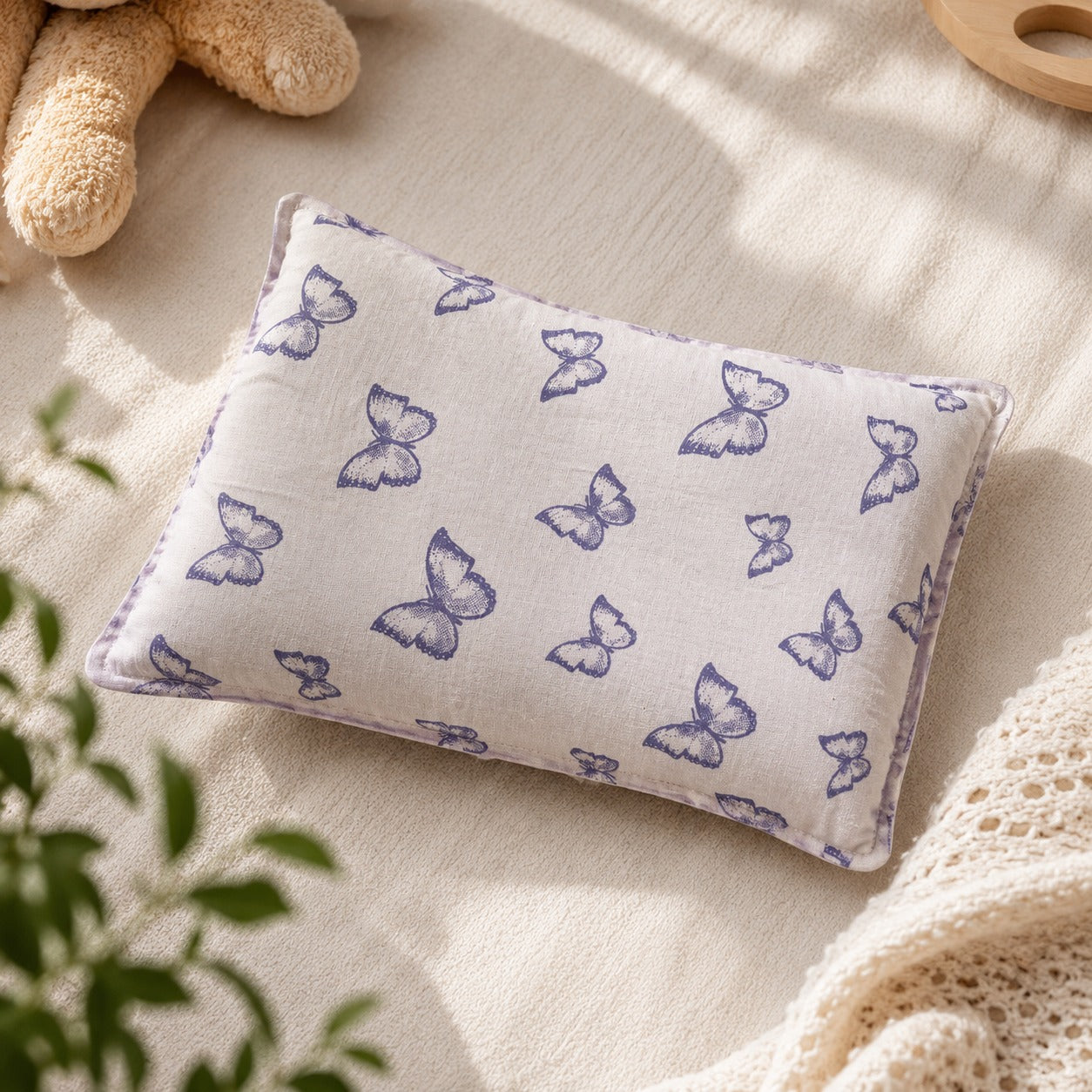 Smile Baby Natural Mustard Seed Baby Pillow with Purple Butterfly Print – Soft Cotton Head Support Pillow for Newborns & Infants, Breathable & Washable