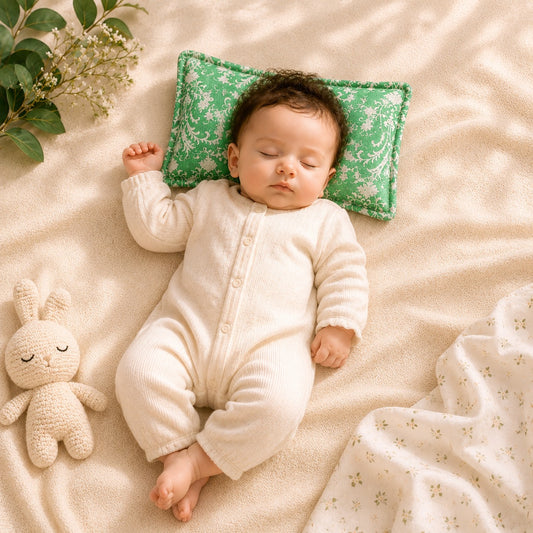 Smile Baby Natural Mustard Seed Baby Pillow with Green Vintage Floral Print – Soft Cotton Head Support Pillow for Newborns & Infants, Breathable & Washable