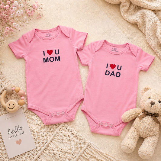 Smile Baby I Love Mom & Dad Baby Bodysuit Set – 2 Piece Pink Cotton Onesie Gift Set for Newborn Baby Girls & Boys