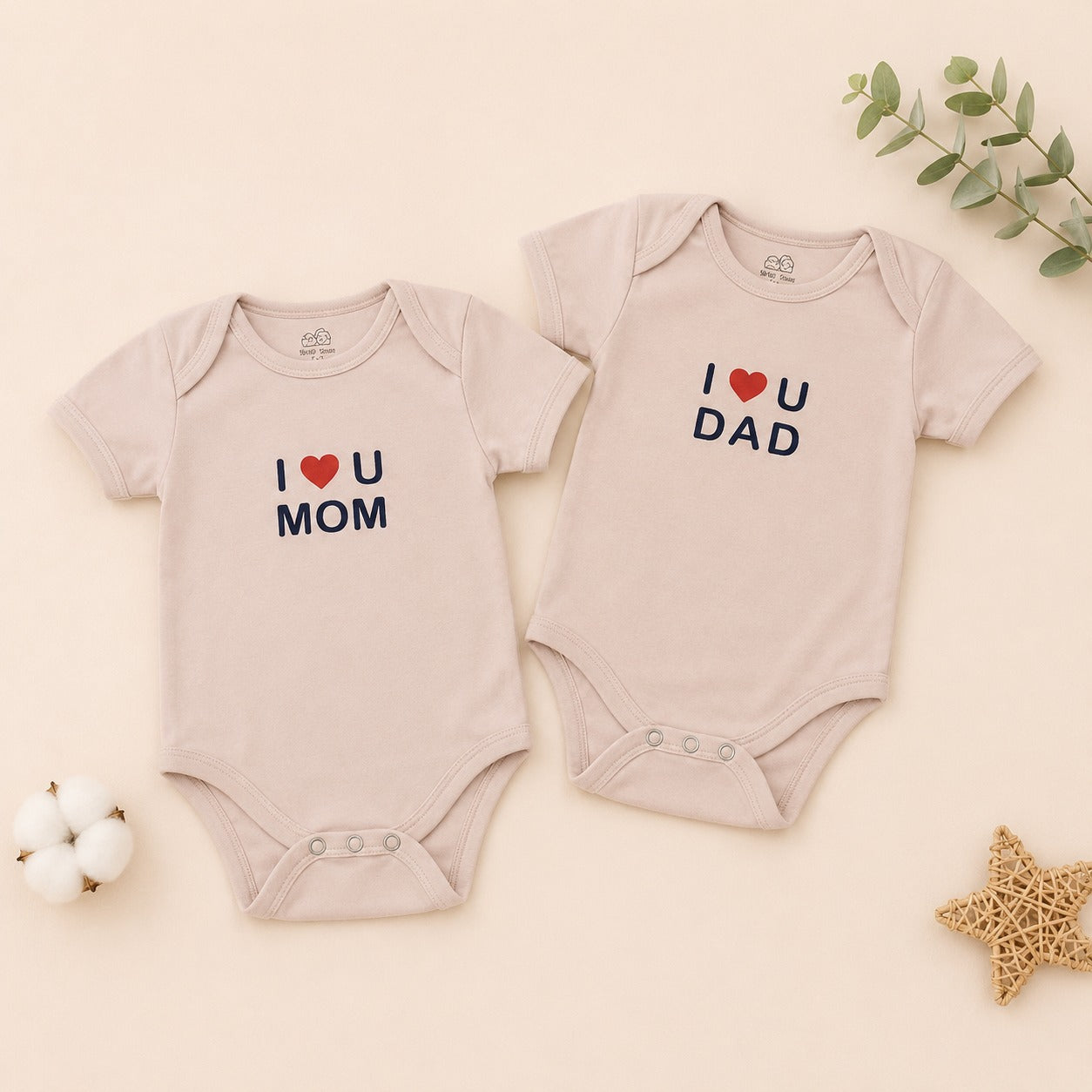 Smile Baby I Love Mom & Dad Baby Bodysuit Set – 2 Piece Onion Cotton Onesies for Newborn Boys & Girls