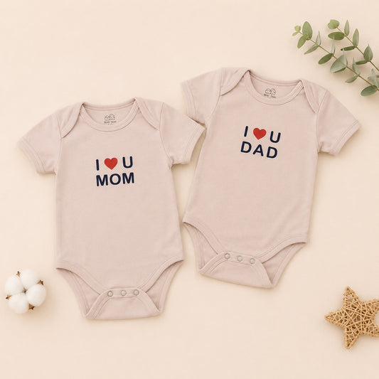 Smile Baby I Love Mom & Dad Baby Bodysuit Set – 2 Piece Onion Cotton Onesies for Newborn Boys & Girls