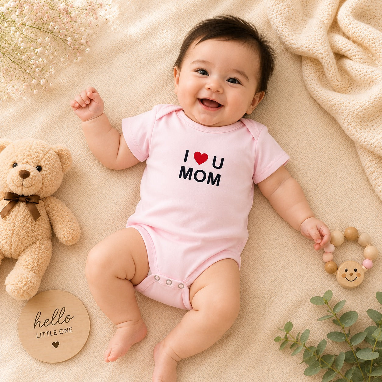 Smile Baby I Love Mom & Dad Baby Romper Set (Pack of 2) – Soft Cotton Printed Bodysuits for Newborns & Infants