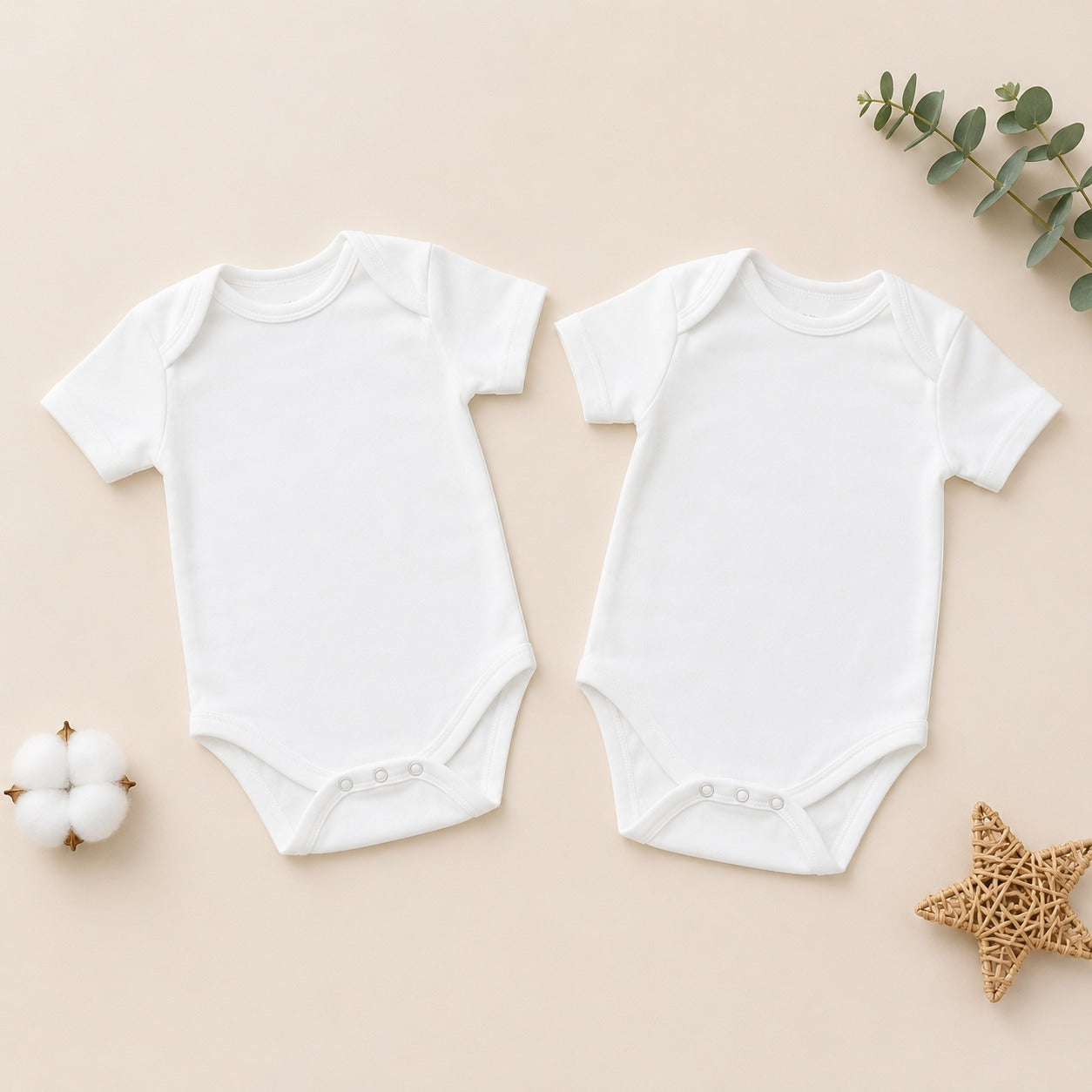 Smile Baby Unisex Baby Cotton Bodysuit Romper WHITE 3-6M (Pack of 2) – Soft & Comfortable Newborn Onesie