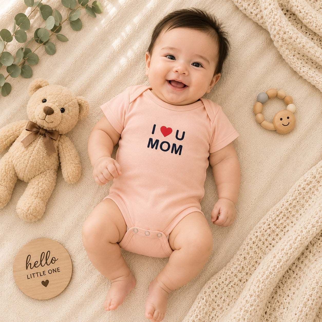 Smile Baby Baby Romper Set of 2 – I Love Mom & Dad Printed Cotton Bodysuits for Newborn Babies | Soft Half Sleeve Onesies | 0-6 Months