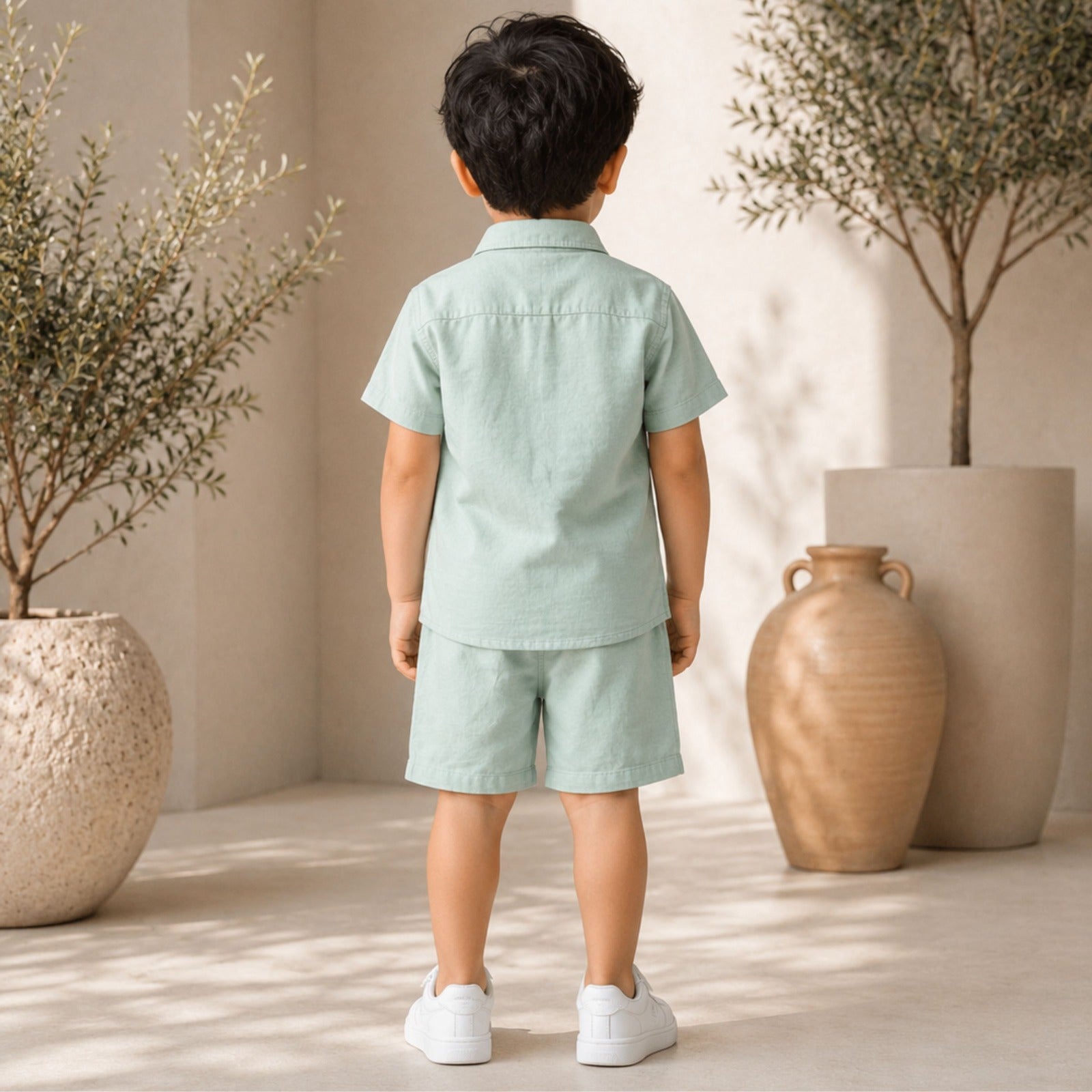 Smile Baby Boys Green Cotton Shirt & Shorts Co-Ord Set | Soft Summer Outfit for Kids | 18 Months to 5 Years