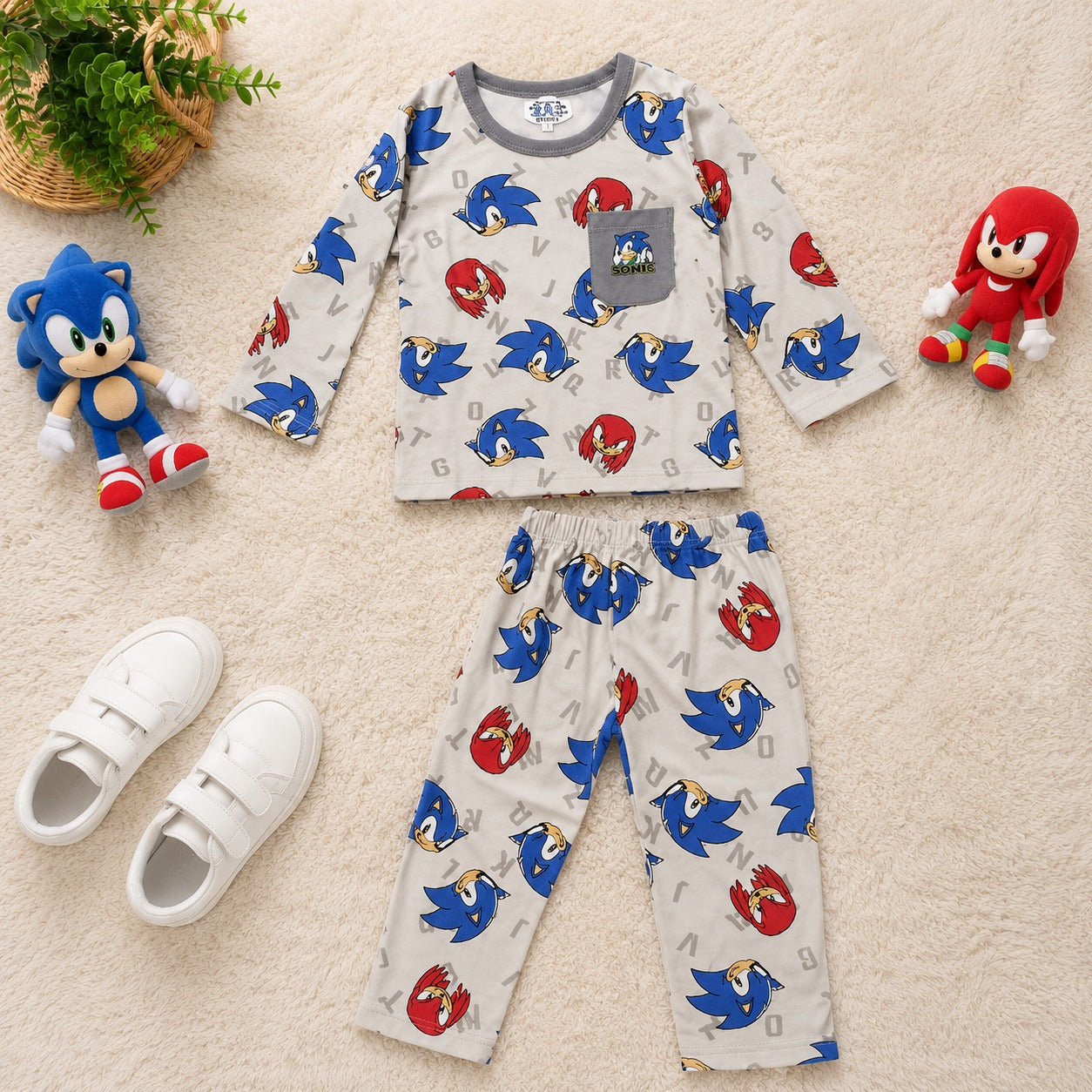 Smile Baby boys Sonic print full sleeve pajama set with soft breathable fabric, comfortable night suit, elastic waistband sleepwear for boys aged 18 months to 7 years.